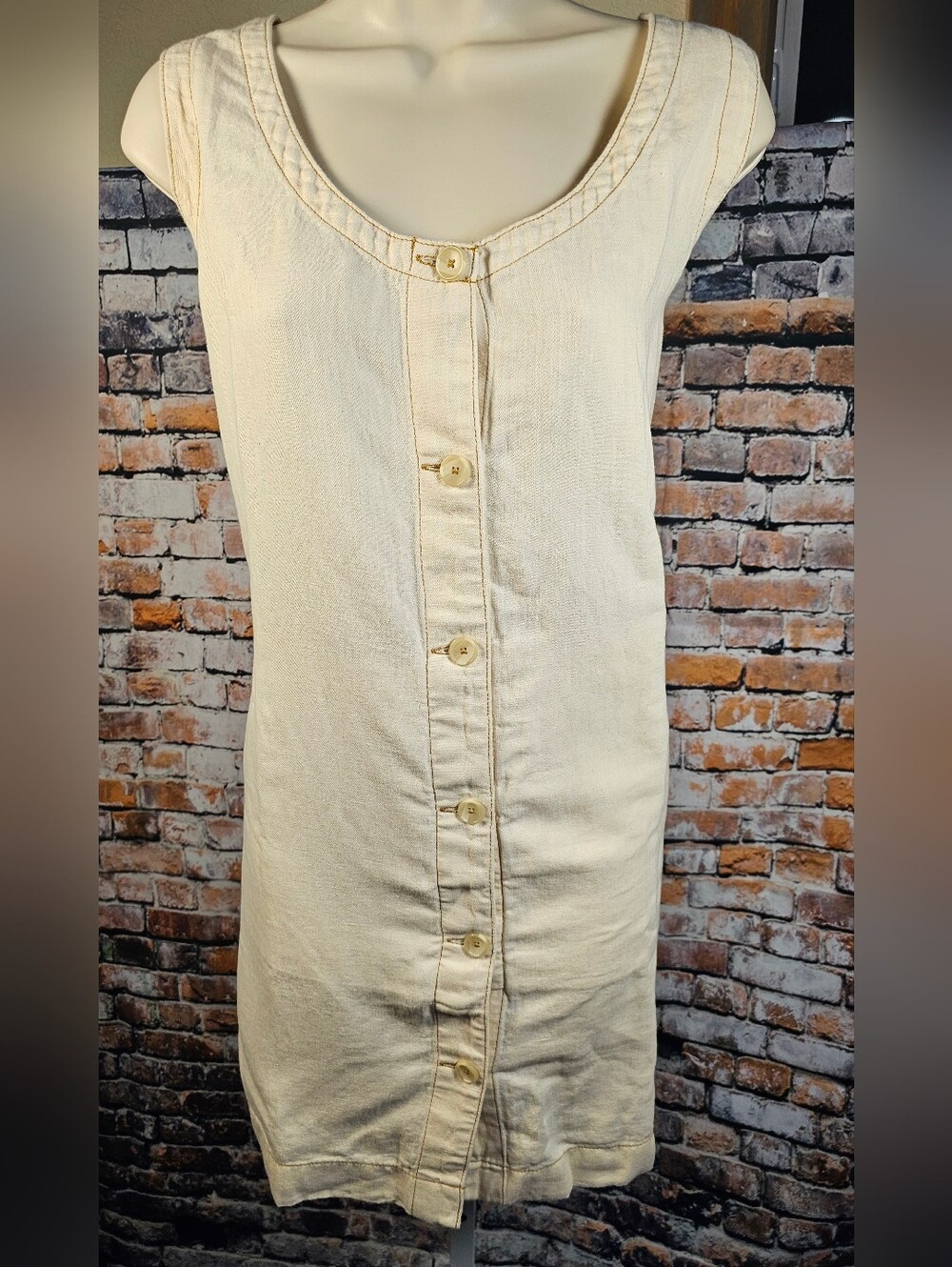 FAHERTY Linen Denim Malibu Mini Dress XL Whitecliff Wash Button Front NWT
